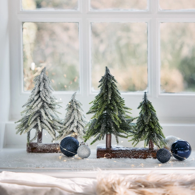 2 Mini trees snowy glitter Green on Log H28cm - image 2
