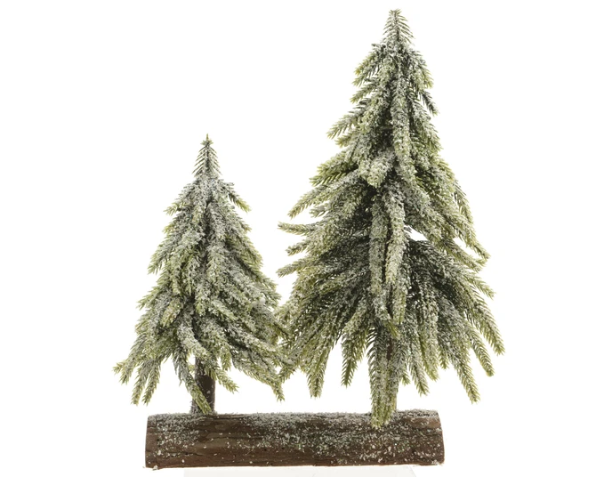 2 Mini trees snowy glitter Green on Log H28cm - image 1