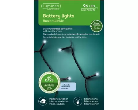 LED Durawise Basic Lights 710cm 96L | Cool White | 8-Function Twinkle Effect | Baterry-Operated | In - image 2