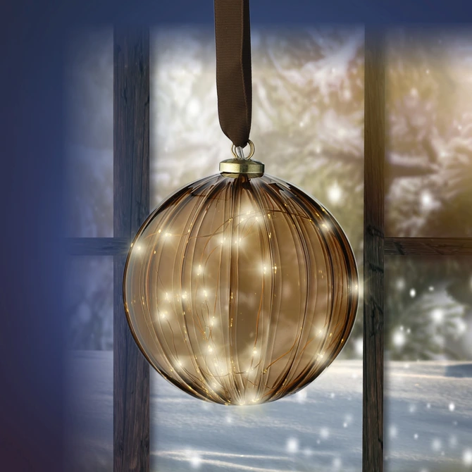 Brown Ball Micro LED BO Indoor Warm White 14cm - image 1