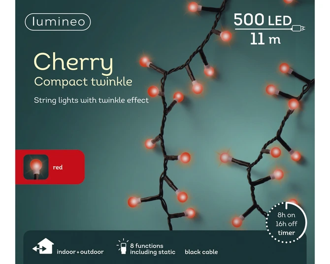 Cherry Compact Twinkle 500 LED String Lights Red 11m - image 3