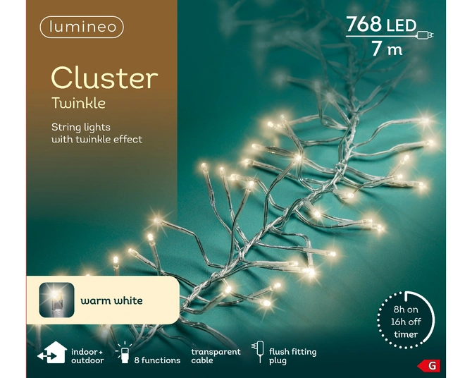 Cluster Twinkle 768 LED String Lights Transparent/Warm White L600cm - image 1