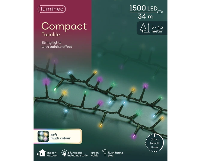 Compact Twinkle 1500 LED String Lights Soft Multi 34m - image 5