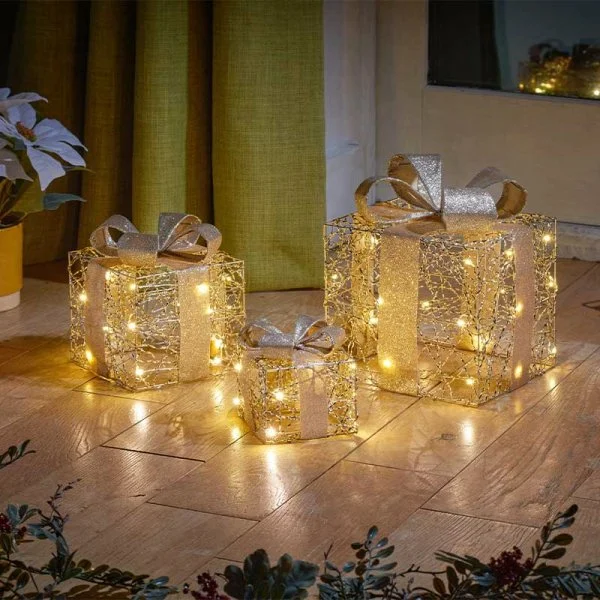 Gold Weave Faux Gift Boxes - Set of 3