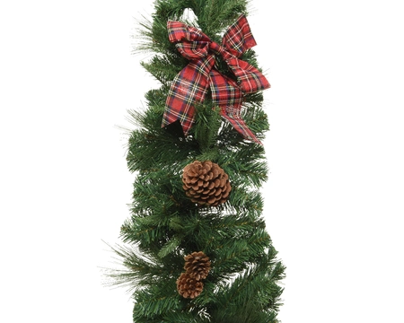 Green Garland L180cm with Pinecones & Tartan Bow