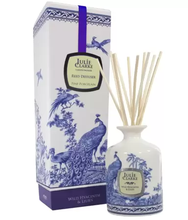 Julie Clarke Blue Peacock Jar Diffuser Wild Hyacinth & Lilies