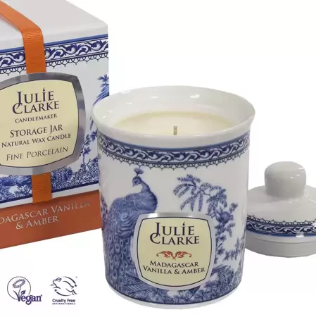 Julie Clarke Blue Peacock Storage Jar Candle Madagasgar Vanilla & Amber