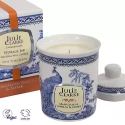 Julie Clarke Blue Peacock Storage Jar Candle Madagasgar Vanilla & Amber