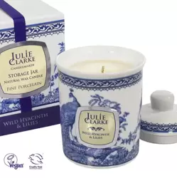 Julie Clarke Blue Peacock Storage Jar Candle Wild Hyacnith & Lilies