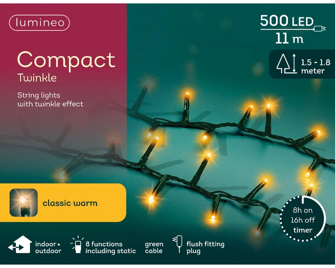 LED Compact Lights 1100cm-500L | Classic Warm | 8-Function Twinkle Effect | Indoor & Outdoor - image 2