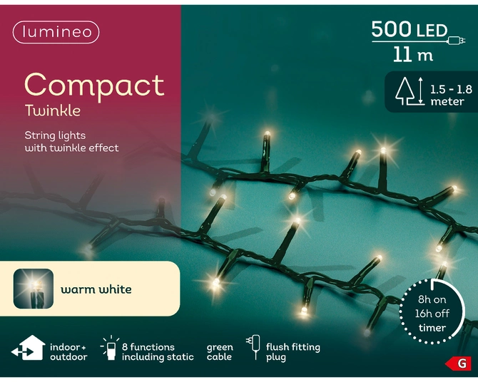 LED Compact Lights 1100cm-500L | Warm White | 8-Function Twinkle Effect | Indoor & Outdoor - image 6