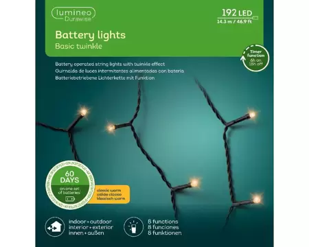 LED Durawise Basic  Lights 1430cm 192L | Classic Warm | 8-Function Twinkle Effect | Baterry-Operated - image 2