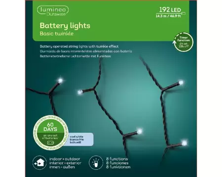 LED Durawise Basic Lights 1430cm-192L | Warm White | 8-Function Twinkle Effect | Baterry-Operated | - image 2