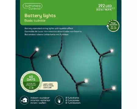 LED Durawise Basic Lights 1430cm-192L | Warm White | 8-Function Twinkle Effect | Baterry-Operated | - image 3