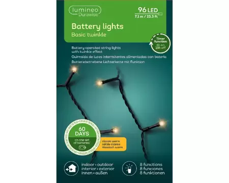 LED Durawise Basic Lights 710cm 96L | Classic Warm | 8-Function Twinkle Effect | Baterry-Operated | - image 2
