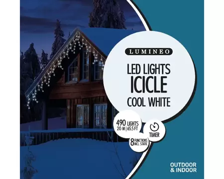 LED Icicle Lights 200cm-490L | Cool White | 8-Function Twinkle Effect | Plug-In | Outdoor - image 3