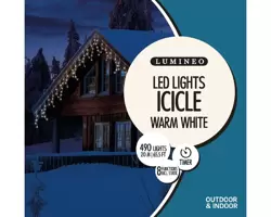 LED Icicle Lights 200cm-490L | Warm White | 8-Function Twinkle Effect | Plug-In | Outdoor - image 2