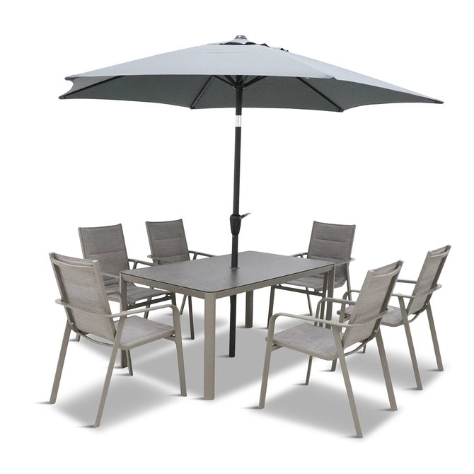 LeisureGrow Capri 6 Seater Dining Set with Parasol 3.0m - image 1