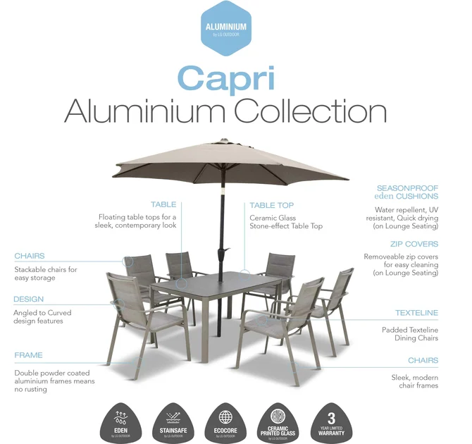 LeisureGrow Capri 6 Seater Dining Set with Parasol 3.0m  - image 2