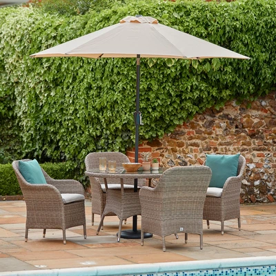LeisureGrow Monte Carlo Sand 4 Seater Dining Set with 2.5mtr Parasol - image 1