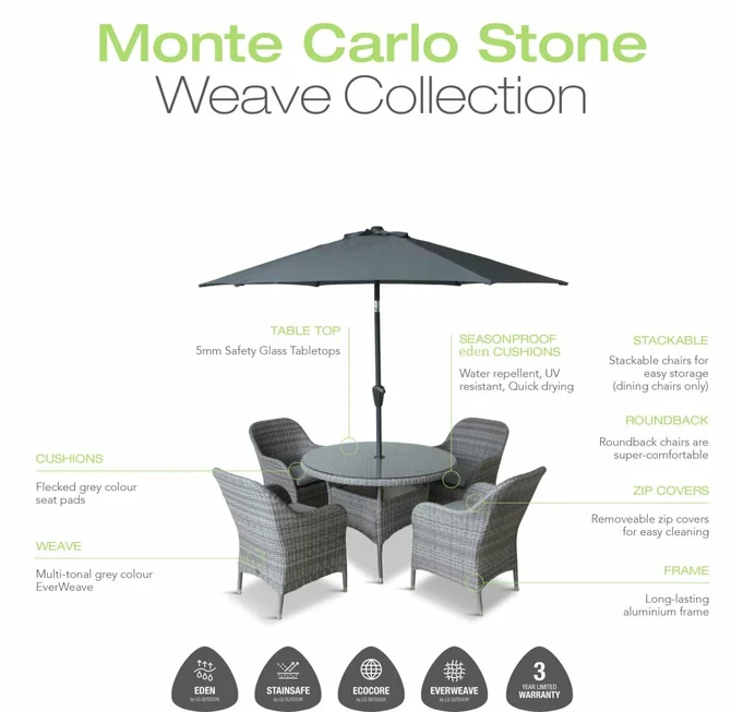 LeisureGrow Monte Carlo Stone 6 Seat Dining Set with Weave Lazy Susan and 3.0m Parasol - image 3