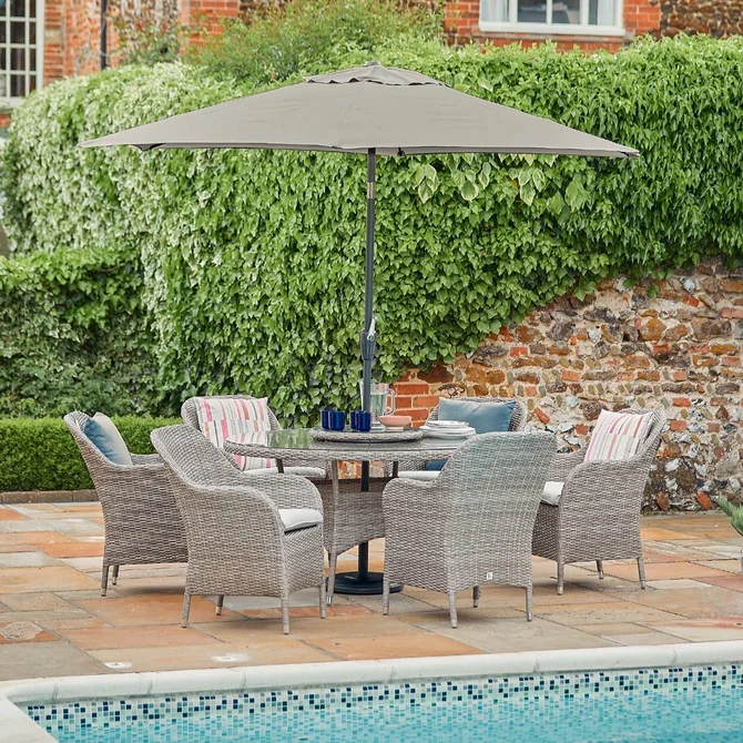 LeisureGrow Monte Carlo Stone 6 Seat Dining Set with Weave Lazy Susan and 3.0m Parasol - image 1