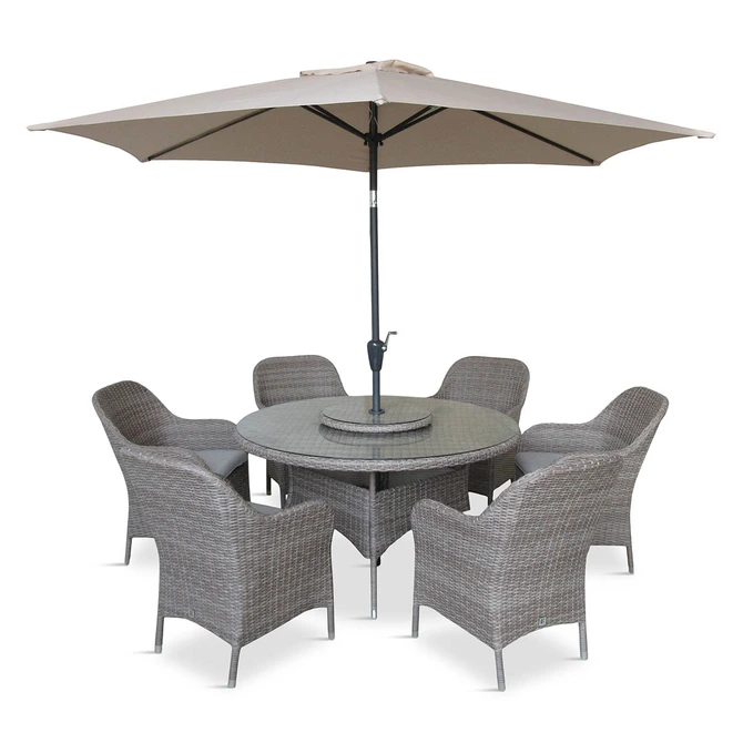 LeisureGrow Monte Carlo Stone 6 Seat Dining Set with Weave Lazy Susan and 3.0m Parasol - image 2