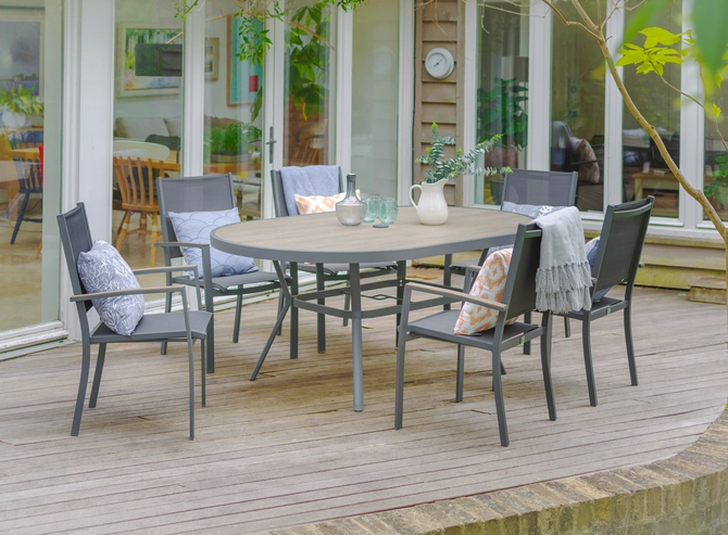 LeisureGrow Monza 6 Seater Dining Set with 3mtr Parasol - image 1