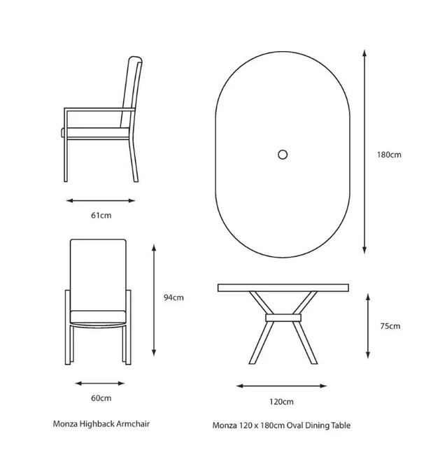 LeisureGrow Monza 6 Seater Dining Set with 3mtr Parasol - image 3