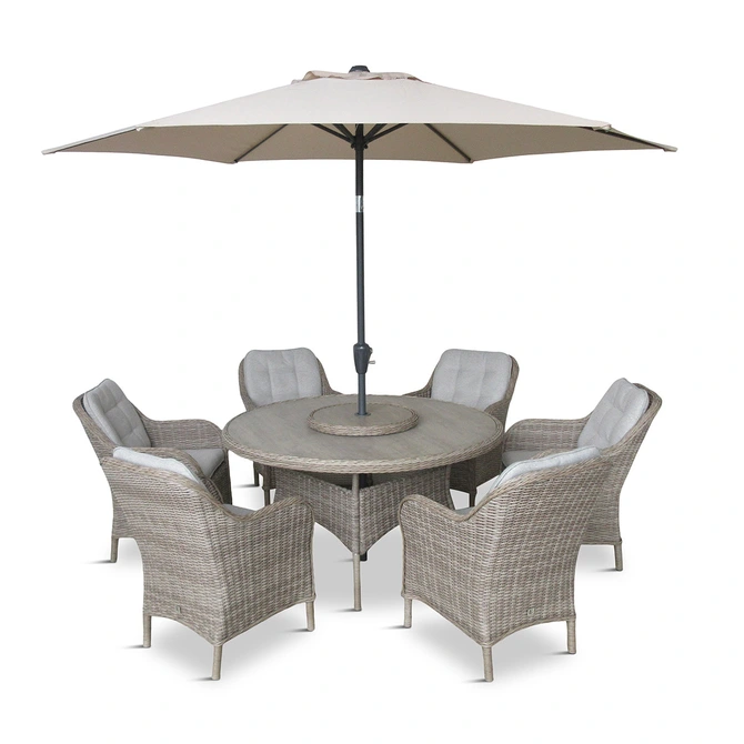 LeisureGrow St Tropez Sand 6 Seat Dining Set with Weave Lazy Susan and 3.0m Parasol - image 3