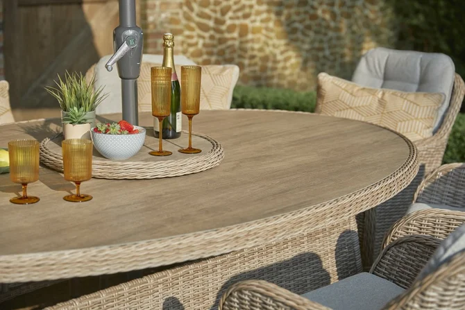 LeisureGrow St Tropez Sand 8 Seat Dining Set with Weave Lazy Susan and 3.0m Parasol - image 3