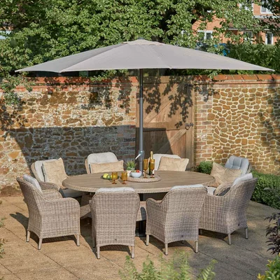 LeisureGrow St Tropez Sand 8 Seat Dining Set with Weave Lazy Susan and 3.0m Parasol - image 1