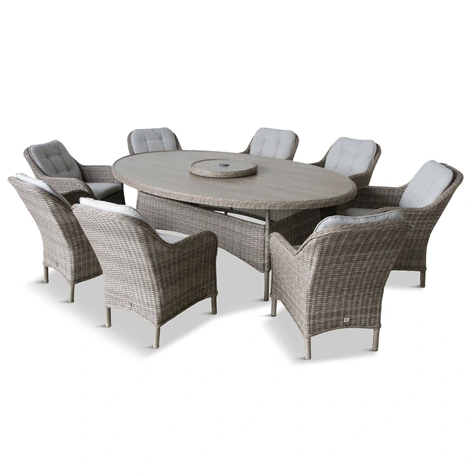 LeisureGrow St Tropez Sand 8 Seat Dining Set with Weave Lazy Susan and 3.0m Parasol - image 2