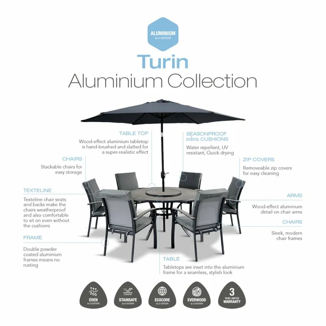 LeisureGrow Turin 4 Seater Dining Set with Parasol 2.5m - image 4