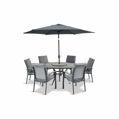 LeisureGrow Turin 6 Seater Dining Set with Lazy Susan and Parasol 3.0m - image 2