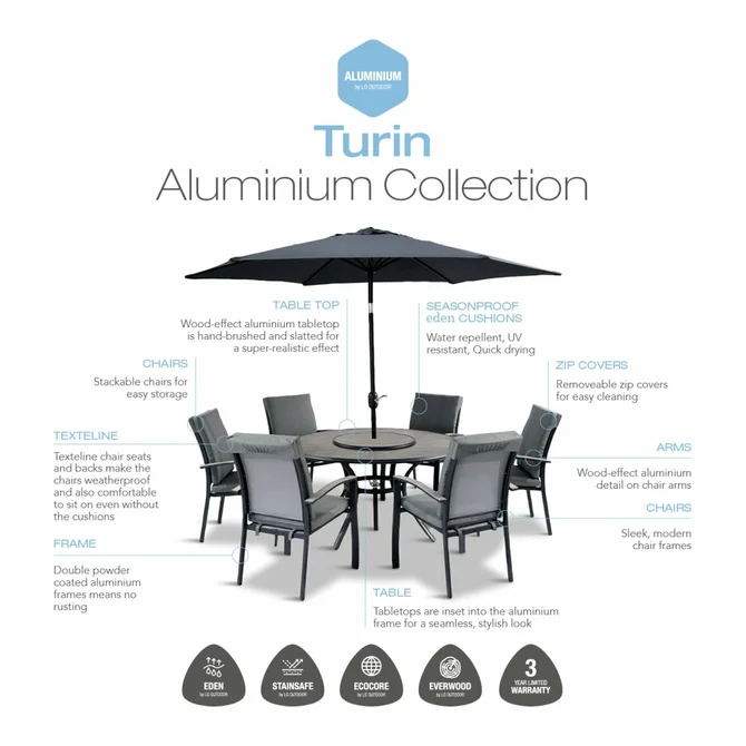 LeisureGrow Turin 6 Seater Dining Set with Lazy Susan and Parasol 3.0m - image 4