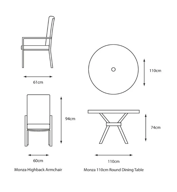 LeisurseGrow Monza 4 Seater Dining Set with 2.5mtr Parasol - image 6