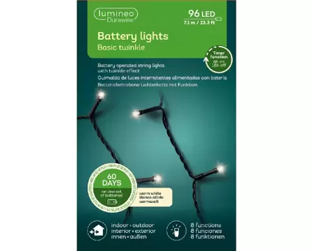 LED Durawise Basic Lights 710cm-96L| Warm White | 8-Function Twinkle Effect | Baterry-Operated  | Ou - image 2