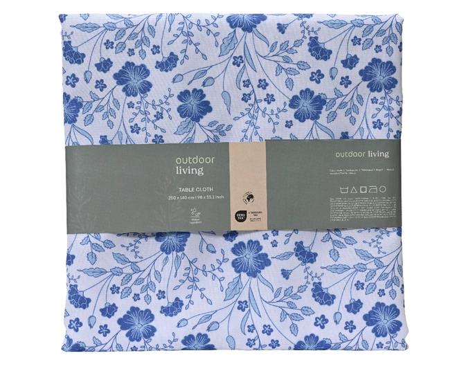 Outdoor tablecloth Polyester Flower Pattern Blue L250cm - image 1