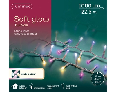 Soft Glow Twinkle 1000 LED String Lights Transparent/Multi 22.5m - image 1