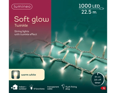 Soft Glow Twinkle 1000 LED String Lights Transparent/Warm White 22.5m - image 1